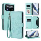 For Xiaomi Poco X4 Pro 5G Butterfly Love Flower Multi-card Zipper Wallet Leather Phone Case(Mint Green) - 1