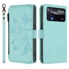 For Xiaomi Poco X4 Pro 5G Butterfly Love Flower Multi-card Zipper Wallet Leather Phone Case(Mint Green) - 2