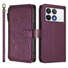 For Xiaomi Poco F6 Pro Butterfly Love Flower Multi-card Zipper Wallet Leather Phone Case(Dark Purple) - 2
