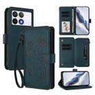 For Xiaomi Poco F6 Pro Butterfly Love Flower Multi-card Zipper Wallet Leather Phone Case(Dark Green) - 1