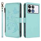 For Xiaomi Poco F6 Pro Butterfly Love Flower Multi-card Zipper Wallet Leather Phone Case(Mint Green) - 2