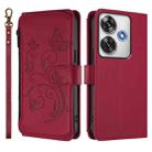 For Xiaomi Poco F6 Butterfly Love Flower Multi-card Zipper Wallet Leather Phone Case(Wine Red) - 2