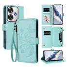 For Xiaomi Poco F6 Butterfly Love Flower Multi-card Zipper Wallet Leather Phone Case(Mint Green) - 1