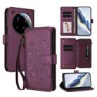 For Xiaomi 15 Ultra Butterfly Love Flower Multi-card Zipper Wallet Leather Phone Case(Dark Purple) - 1