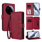 For Xiaomi 15 Ultra Butterfly Love Flower Multi-card Zipper Wallet Leather Phone Case(Wine Red) - 1