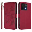 For Xiaomi 14T Pro Butterfly Love Flower Multi-card Zipper Wallet Leather Phone Case(Wine Red) - 2