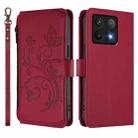 For Xiaomi 14T Butterfly Love Flower Multi-card Zipper Wallet Leather Phone Case(Wine Red) - 2