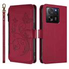 For Xiaomi 13T / 13T Pro / Redmi K60 Ultra Butterfly Love Flower Multi-card Zipper Wallet Leather Phone Case(Wine Red) - 2