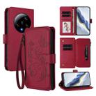 For Xiaomi 13 Ultra Butterfly Love Flower Multi-card Zipper Wallet Leather Phone Case(Wine Red) - 1