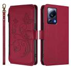 For Xiaomi 13 Lite / Civi 2 Butterfly Love Flower Multi-card Zipper Wallet Leather Phone Case(Wine Red) - 2