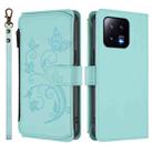 For Xiaomi 13 Butterfly Love Flower Multi-card Zipper Wallet Leather Phone Case(Mint Green) - 2