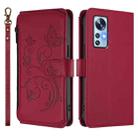For Xiaomi 12 / Xiaomi 12X / Xiaomi 12S Butterfly Love Flower Multi-card Zipper Wallet Leather Phone Case(Wine Red) - 2