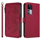 For Xiaomi 12T / 12T Pro / Redmi K50 Ultra Butterfly Love Flower Multi-card Zipper Wallet Leather Phone Case(Wine Red) - 2