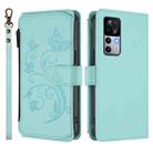 For Xiaomi 12T / 12T Pro / Redmi K50 Ultra Butterfly Love Flower Multi-card Zipper Wallet Leather Phone Case(Mint Green) - 2