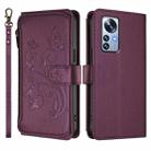 For Xiaomi 12 Pro / 12S Pro Butterfly Love Flower Multi-card Zipper Wallet Leather Phone Case(Dark Purple) - 2