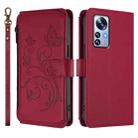 For Xiaomi 12 Pro / 12S Pro Butterfly Love Flower Multi-card Zipper Wallet Leather Phone Case(Wine Red) - 2