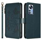 For Xiaomi 12 Pro / 12S Pro Butterfly Love Flower Multi-card Zipper Wallet Leather Phone Case(Dark Green) - 2