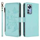 For Xiaomi 12 Pro / 12S Pro Butterfly Love Flower Multi-card Zipper Wallet Leather Phone Case(Mint Green) - 2