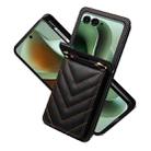 For Motorola Razr+ 2025 / 2024 Rhombic Folding Leather Phone Case with Long Lanyard(Black) - 2