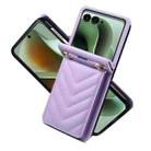 For Motorola Razr+ 2025 / 2024 Rhombic Folding Leather Phone Case with Long Lanyard(Purple) - 2
