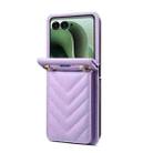 For Motorola Razr+ 2025 / 2024 Rhombic Folding Leather Phone Case with Long Lanyard(Purple) - 3