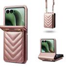 For Motorola Razr+ 2025 / 2024 Rhombic Folding Leather Phone Case with Long Lanyard(Rose Gold) - 1