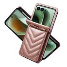 For Motorola Razr+ 2025 / 2024 Rhombic Folding Leather Phone Case with Long Lanyard(Rose Gold) - 2