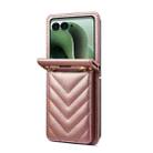 For Motorola Razr+ 2025 / 2024 Rhombic Folding Leather Phone Case with Long Lanyard(Rose Gold) - 3