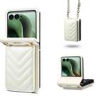 For Motorola Razr 60 Ultra / Ultra 2025 Rhombic Folding Leather Phone Case with Long Lanyard(White) - 1