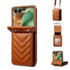 For Motorola Razr 60 / Razr 2025 Rhombic Folding Leather Phone Case with Long Lanyard(Brown) - 1