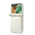 For Motorola Razr 60 / Razr 2025 Rhombic Folding Leather Phone Case with Long Lanyard(White) - 3
