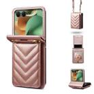 For Motorola Razr 60 / Razr 2025 Rhombic Folding Leather Phone Case with Long Lanyard(Rose Gold) - 1