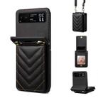 For Motorola Razr 40 Rhombic Folding Leather Phone Case with Long Lanyard(Black) - 1