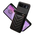 For Motorola Razr 40 Rhombic Folding Leather Phone Case with Long Lanyard(Black) - 2