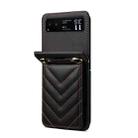 For Motorola Razr 40 Rhombic Folding Leather Phone Case with Long Lanyard(Black) - 3