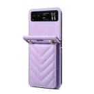 For Motorola Razr 40 Rhombic Folding Leather Phone Case with Long Lanyard(Purple) - 3