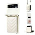 For Motorola Razr 40 Rhombic Folding Leather Phone Case with Long Lanyard(White) - 1
