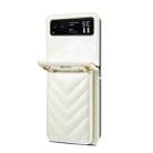 For Motorola Razr 40 Rhombic Folding Leather Phone Case with Long Lanyard(White) - 3
