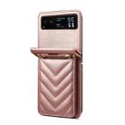 For Motorola Razr 40 Rhombic Folding Leather Phone Case with Long Lanyard(Rose Gold) - 3