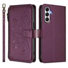 For Samsung Galaxy M14 5G Butterfly Love Flower Multi-card Zipper Wallet Leather Phone Case(Dark Purple) - 2