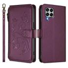 For Samsung Galaxy M33 5G Butterfly Love Flower Multi-card Zipper Wallet Leather Phone Case(Dark Purple) - 2