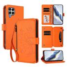 For Samsung Galaxy M33 5G Butterfly Love Flower Multi-card Zipper Wallet Leather Phone Case(Orange) - 1