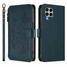 For Samsung Galaxy M33 5G Butterfly Love Flower Multi-card Zipper Wallet Leather Phone Case(Dark Green) - 2
