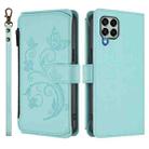 For Samsung Galaxy M33 5G Butterfly Love Flower Multi-card Zipper Wallet Leather Phone Case(Mint Green) - 2