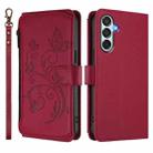 For Samsung Galaxy M35 5G Butterfly Love Flower Multi-card Zipper Wallet Leather Phone Case(Wine Red) - 2
