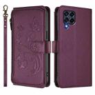 For Samsung Galaxy M53 5G Butterfly Love Flower Multi-card Zipper Wallet Leather Phone Case(Dark Purple) - 2