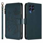 For Samsung Galaxy M53 5G Butterfly Love Flower Multi-card Zipper Wallet Leather Phone Case(Dark Green) - 2