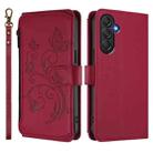 For Samsung Galaxy M55 / C55 Butterfly Love Flower Multi-card Zipper Wallet Leather Phone Case(Wine Red) - 2