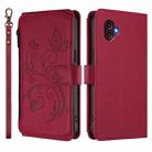 For Samsung Galaxy XCover6 Pro Butterfly Love Flower Multi-card Zipper Wallet Leather Phone Case(Wine Red) - 2