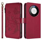 For Huawei Mate 60 Butterfly Love Flower Multi-card Zipper Wallet Leather Phone Case(Wine Red) - 2